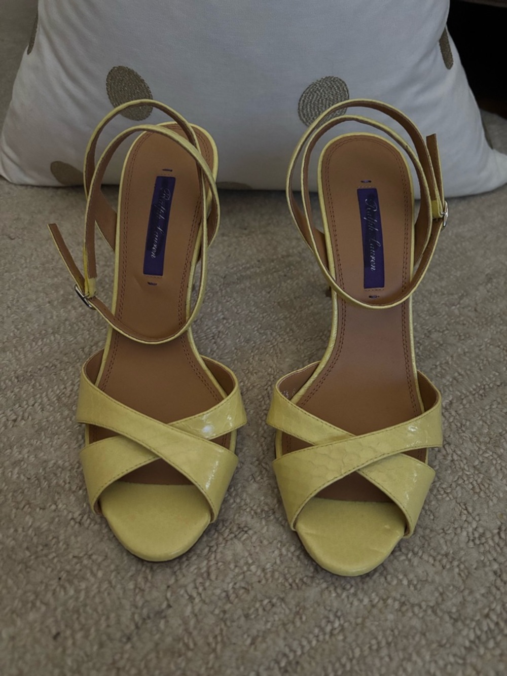Ralph Lauren Lemon Yellow Crisscross Ankle-Strap Heels-NEW, never worn!